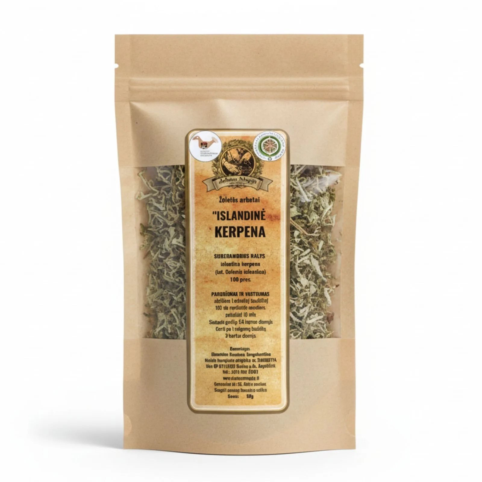 Natūrali islandinė kerpena arbata ARBATOS MAGIJA 40 g pakelyje.