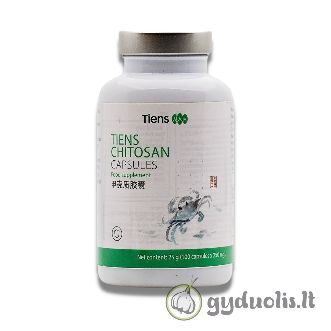 Maisto papildas Tiens Chitozanas kapsulės imunitetui ir svorio kontrolei.