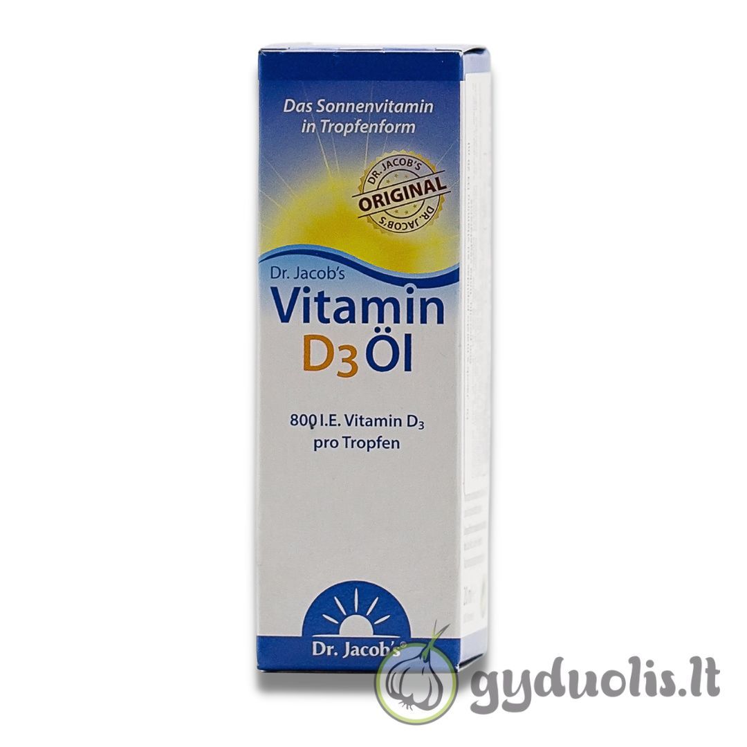 Vitaminas D3 skystis maisto papildas Dr. Jacobs 20 ml buteliuke.