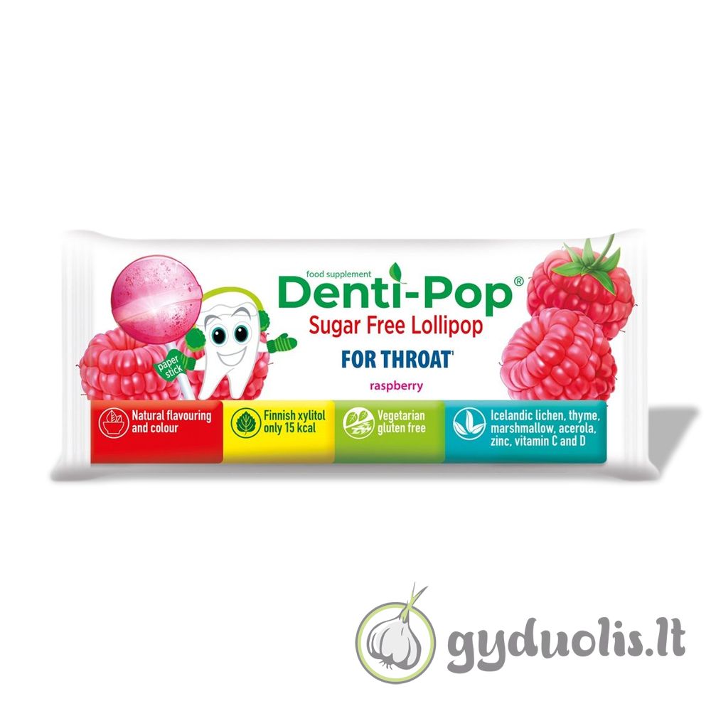 Aviečių skonio ledinukas gerklei su žolelėmis ir vitaminais Denti-Pop.