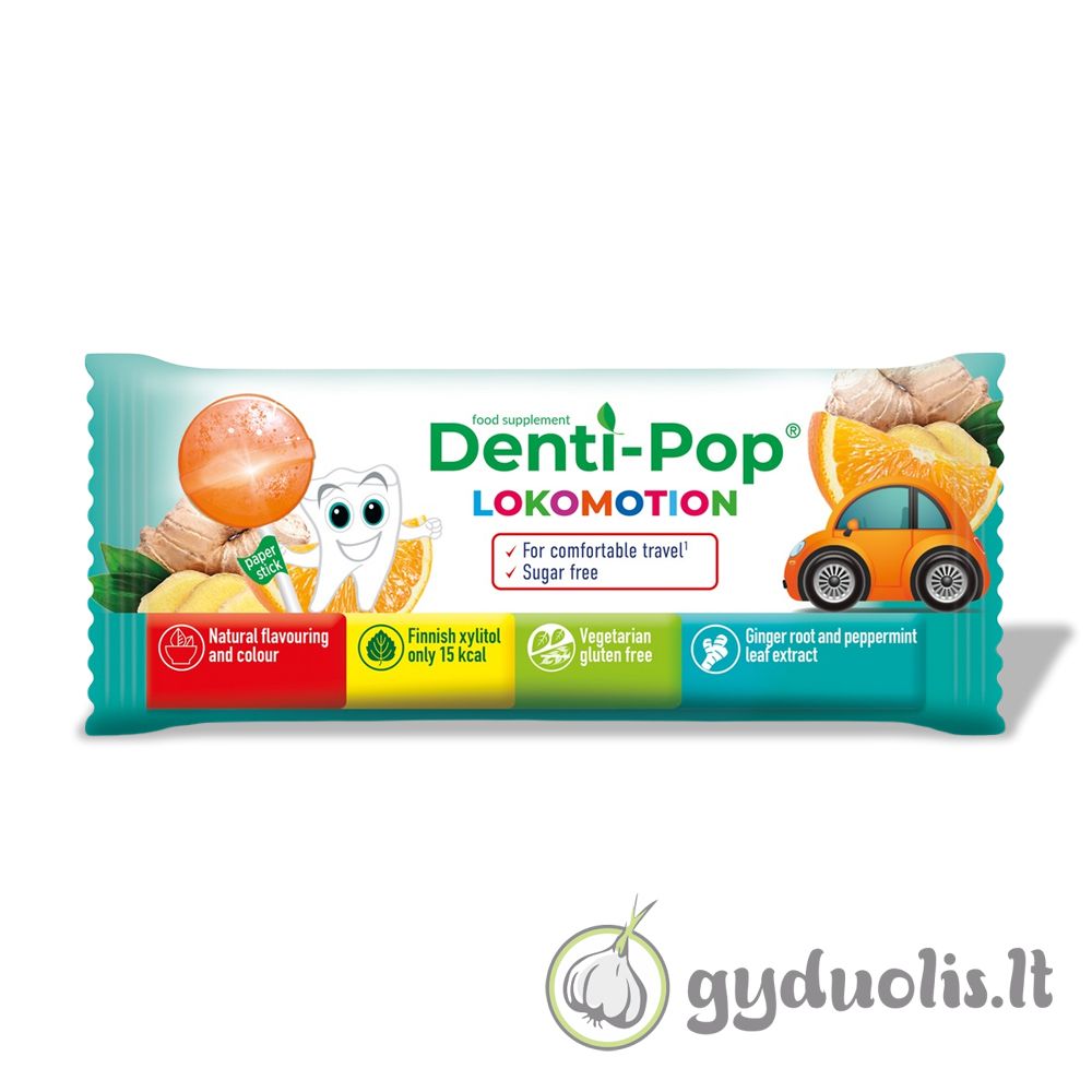 Apelsinų skonio ksilitolio ledinukas kelionėms DENTI-POP „Lokomotion“, 6 g.