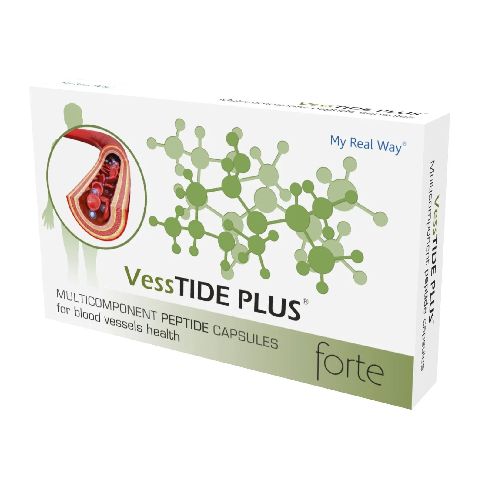 Maisto papildas VessTide Plus Forte su peptidais kapsulėse sveikai kraujotakai.