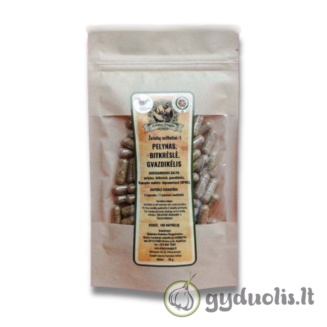 Žolelės kapsulėse „Pelynas, bitkrėslė, gvazdikėlis“, ARBATOS MAGIJA