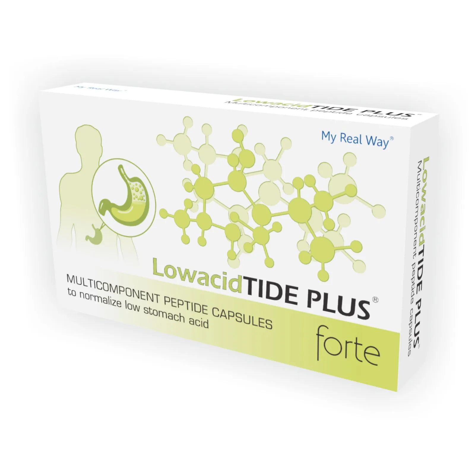 Maisto papildas LowacidTide Plus Forte su peptidais, 30 kapsulių, MY REAL WAY.