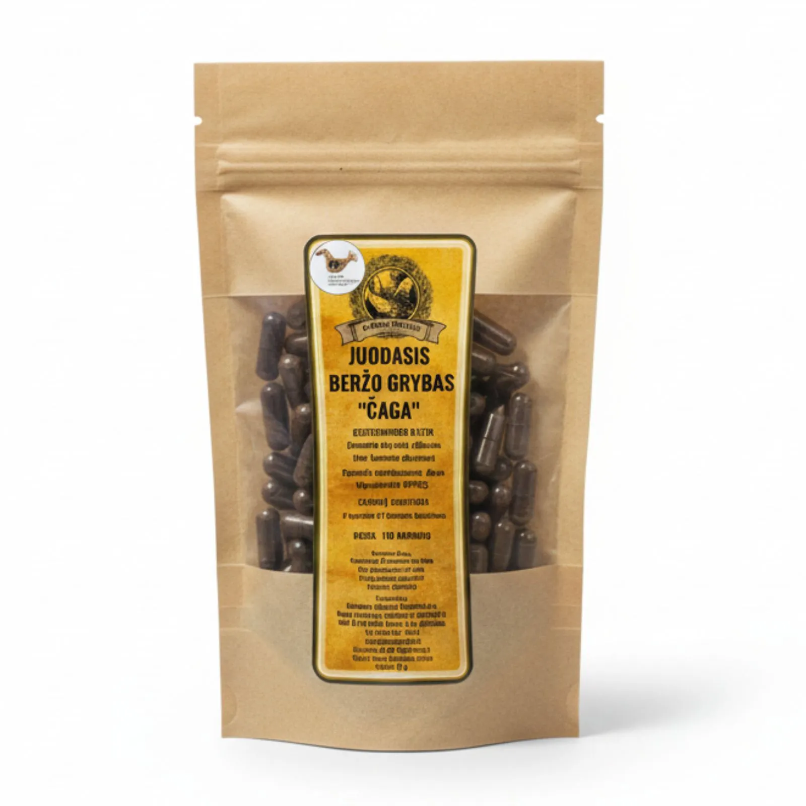 Juodasis beržo grybas Čaga kapsulės imuninei sistemai stiprinti.