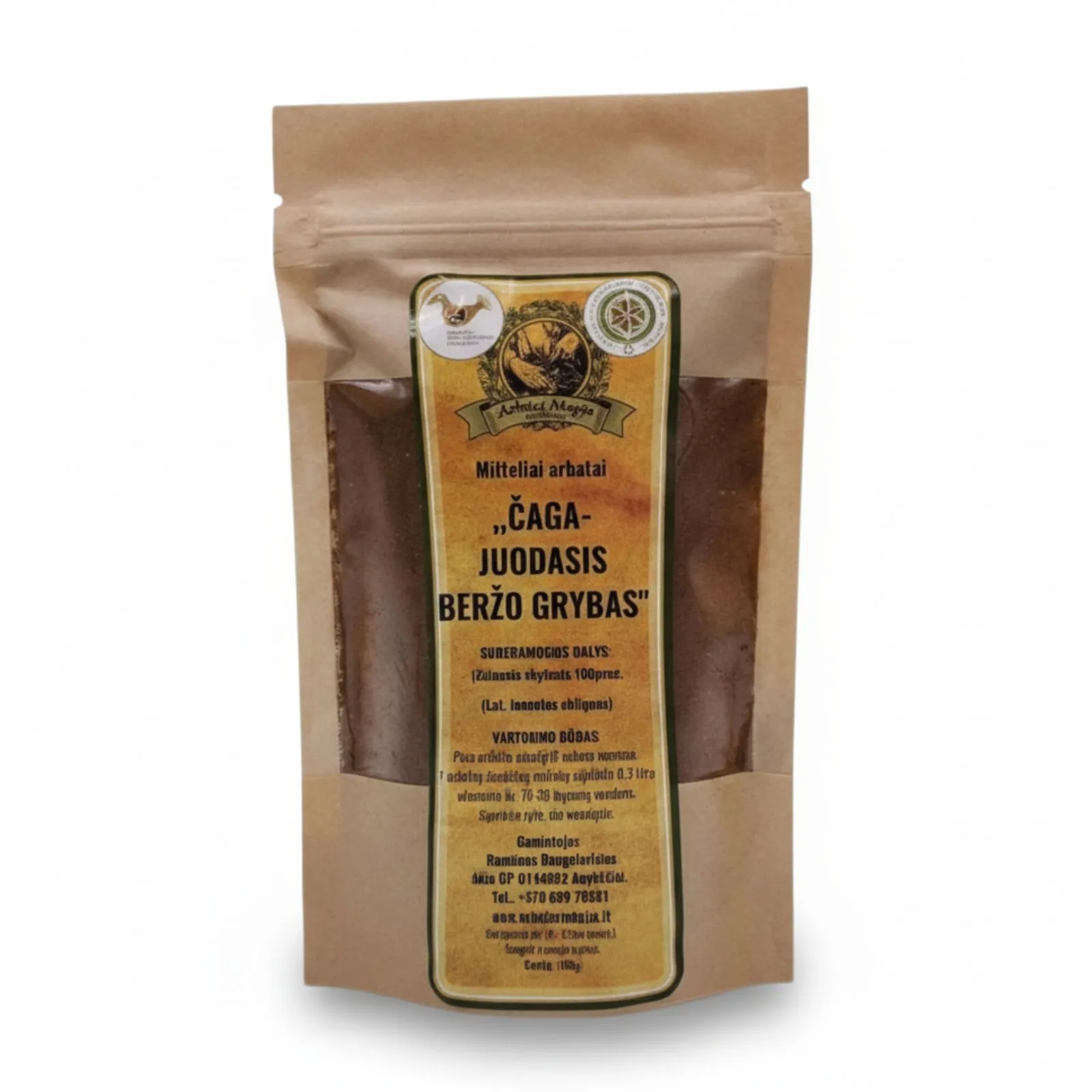 Čaga juodojo beržo grybo arbatos milteliai ARBATOS MAGIJA, natūralus sveikatos papildas.
