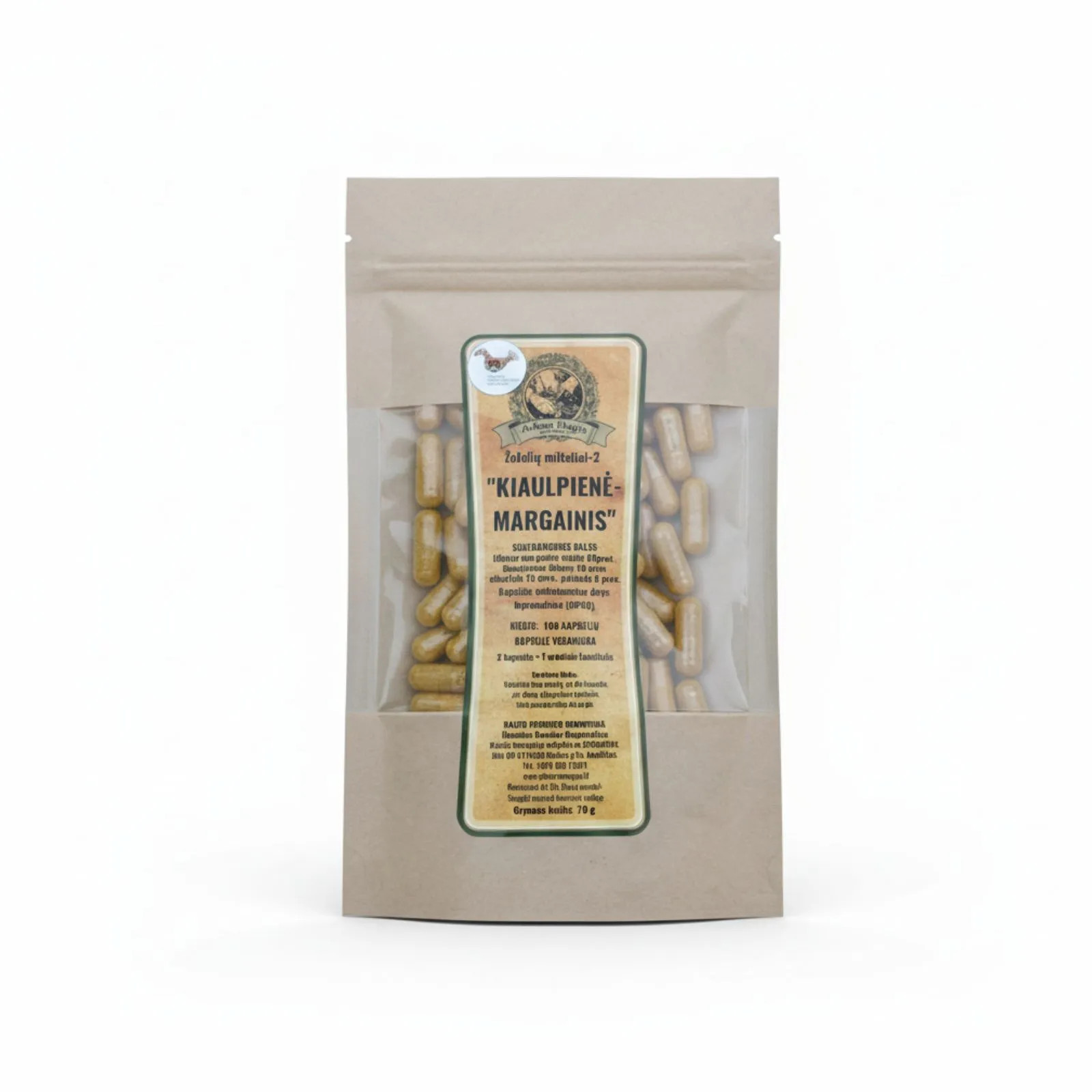 Žolelių kapsulės su kiaulpiene ir margainiu Arbatos Magija maisto papildas.