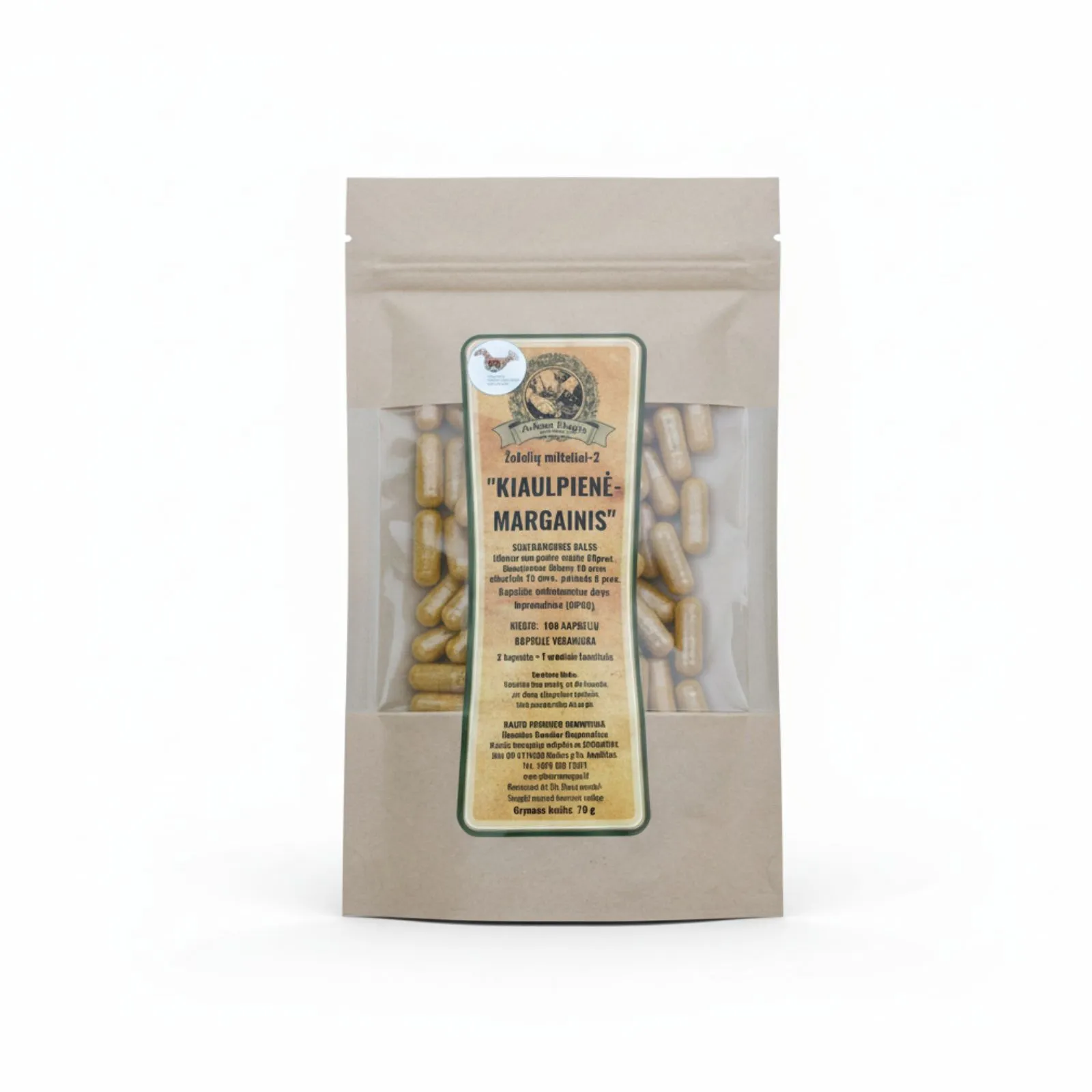 Žolelių kapsulės su kiaulpiene ir margainiu Arbatos Magija maisto papildas.