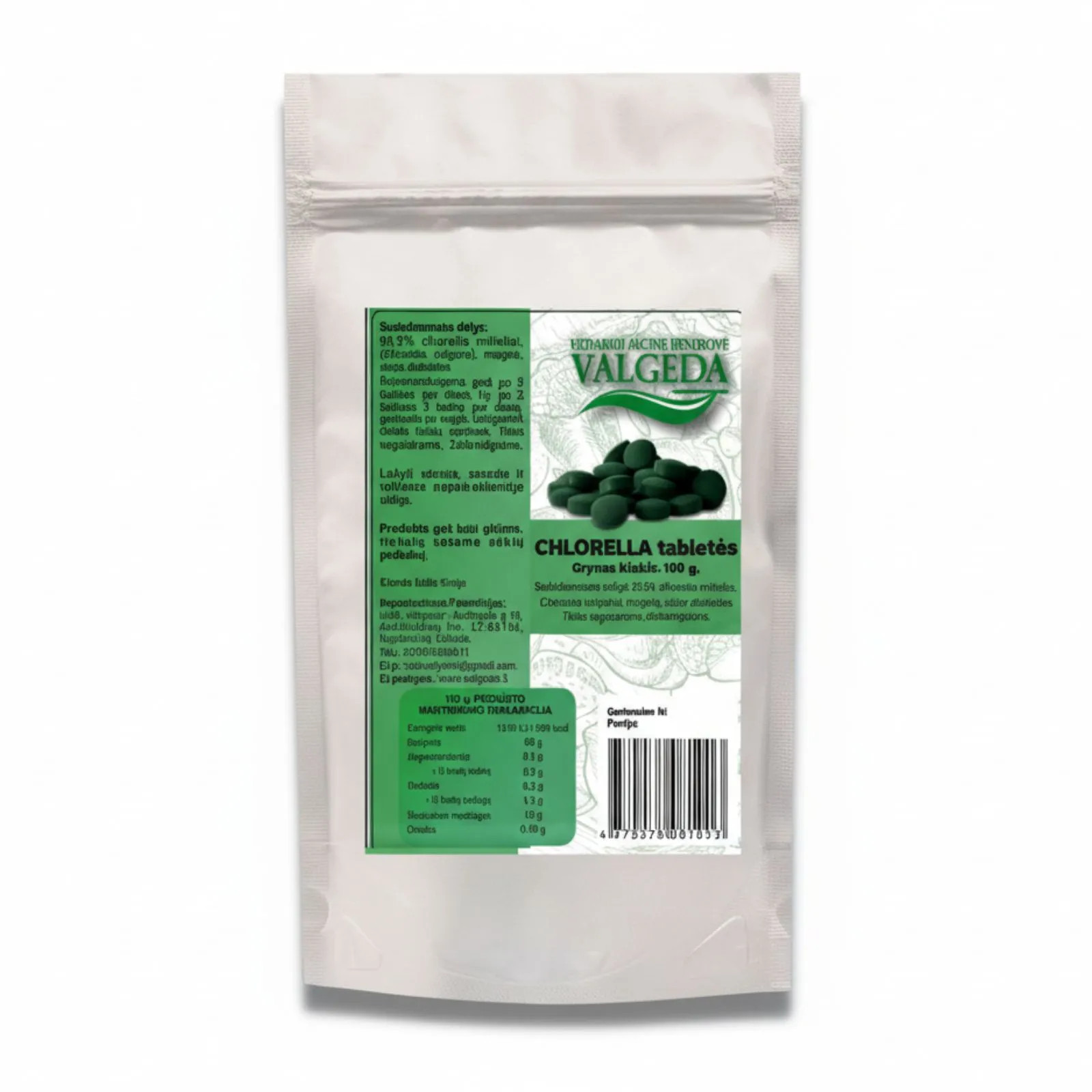Chlorella tabletės VALGEDA 100 g maisto papildas sveikai mitybai.