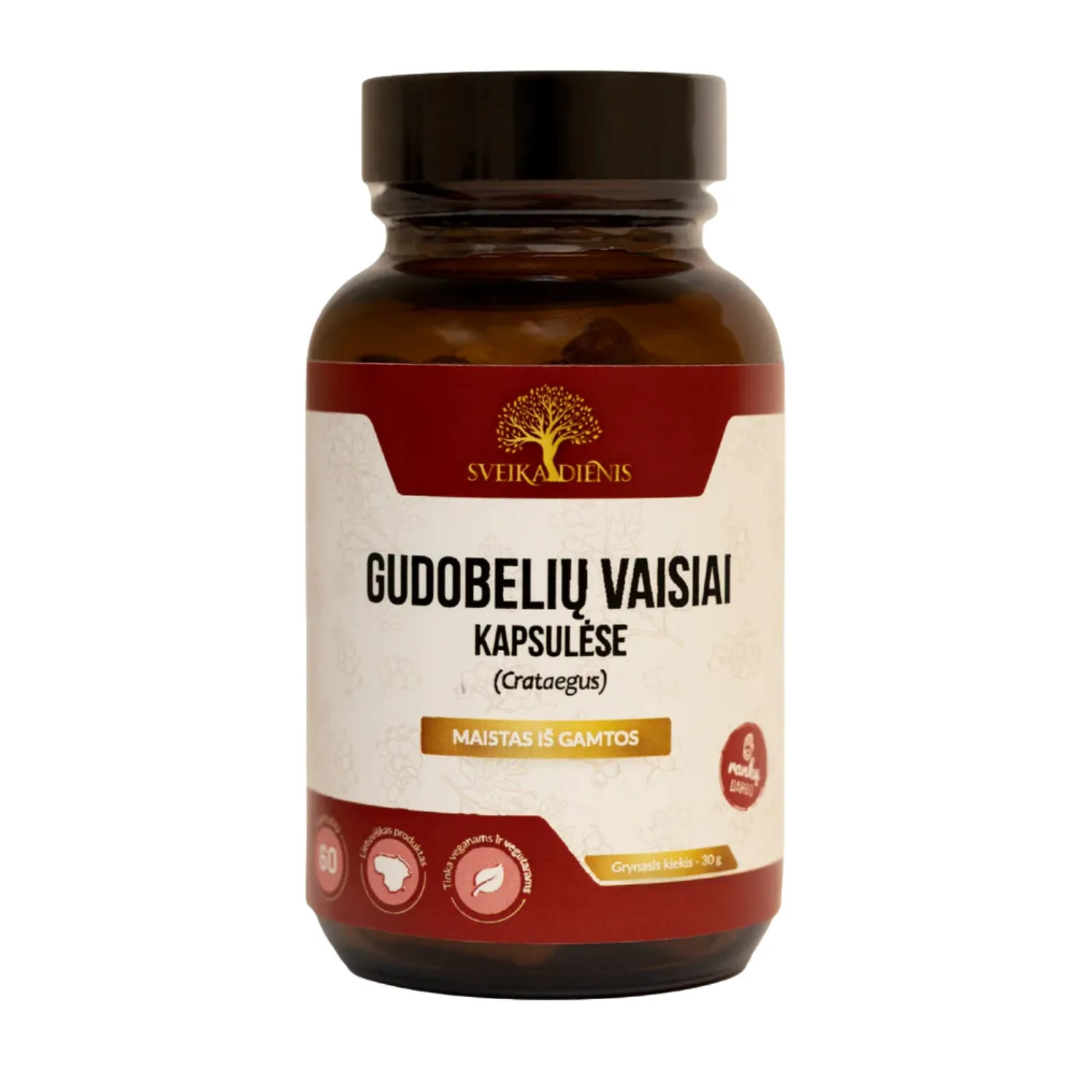 Gudobelių uogų milteliai kapsulėse SVEIKADIENIS natūrali sveikatai stiprinti.