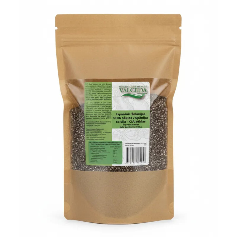 Ispaninio šalavijo čija sėklos VALGEDA 500 g pakuotė sveikai mitybai.