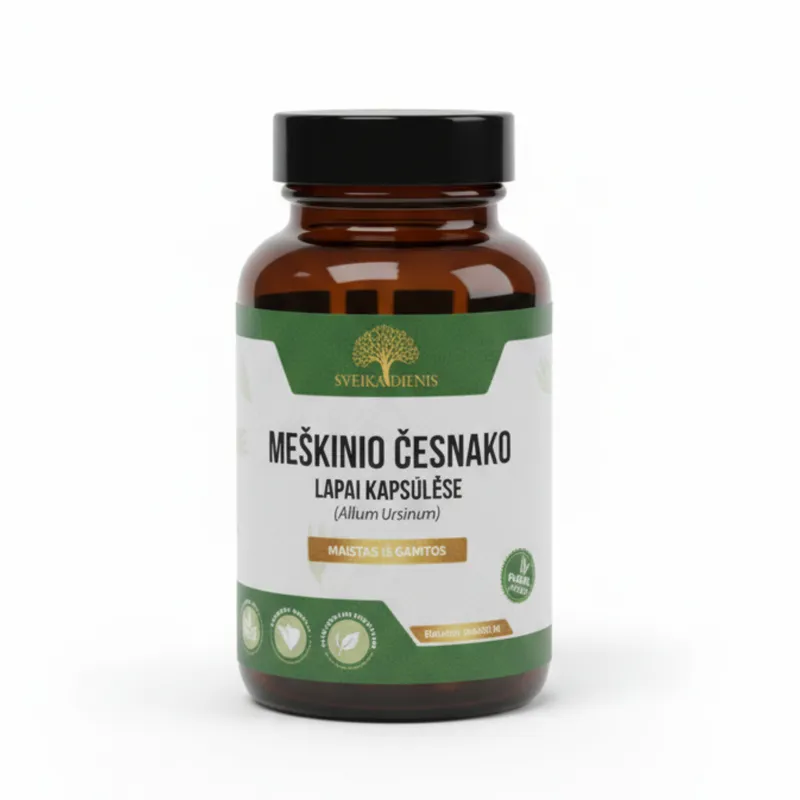 Meškinio česnako lapų kapsulės SVEIKADIENIS natūralus papildas sveikatai.