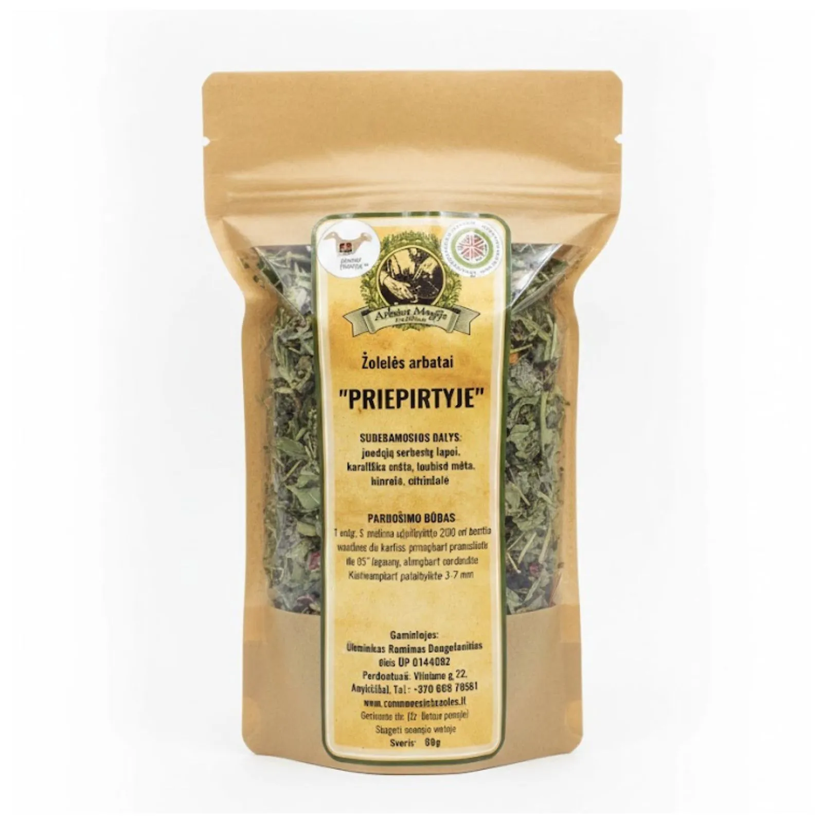 Aromatinga arbata „Priepirtyje“ iš ARBATOS MAGIJA, 60 g pakuotė.
