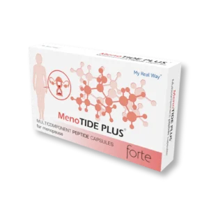 Maisto papildas moterims MenoTide Plus Forte su peptidais ir vitaminais.