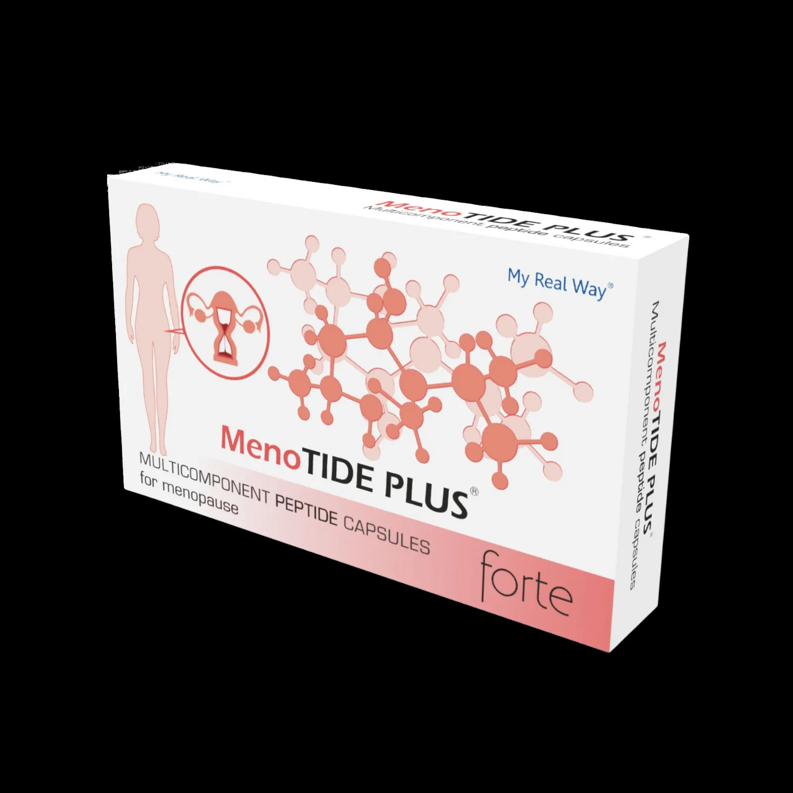 Maisto papildas moterims MenoTide Plus Forte su peptidais ir vitaminais.