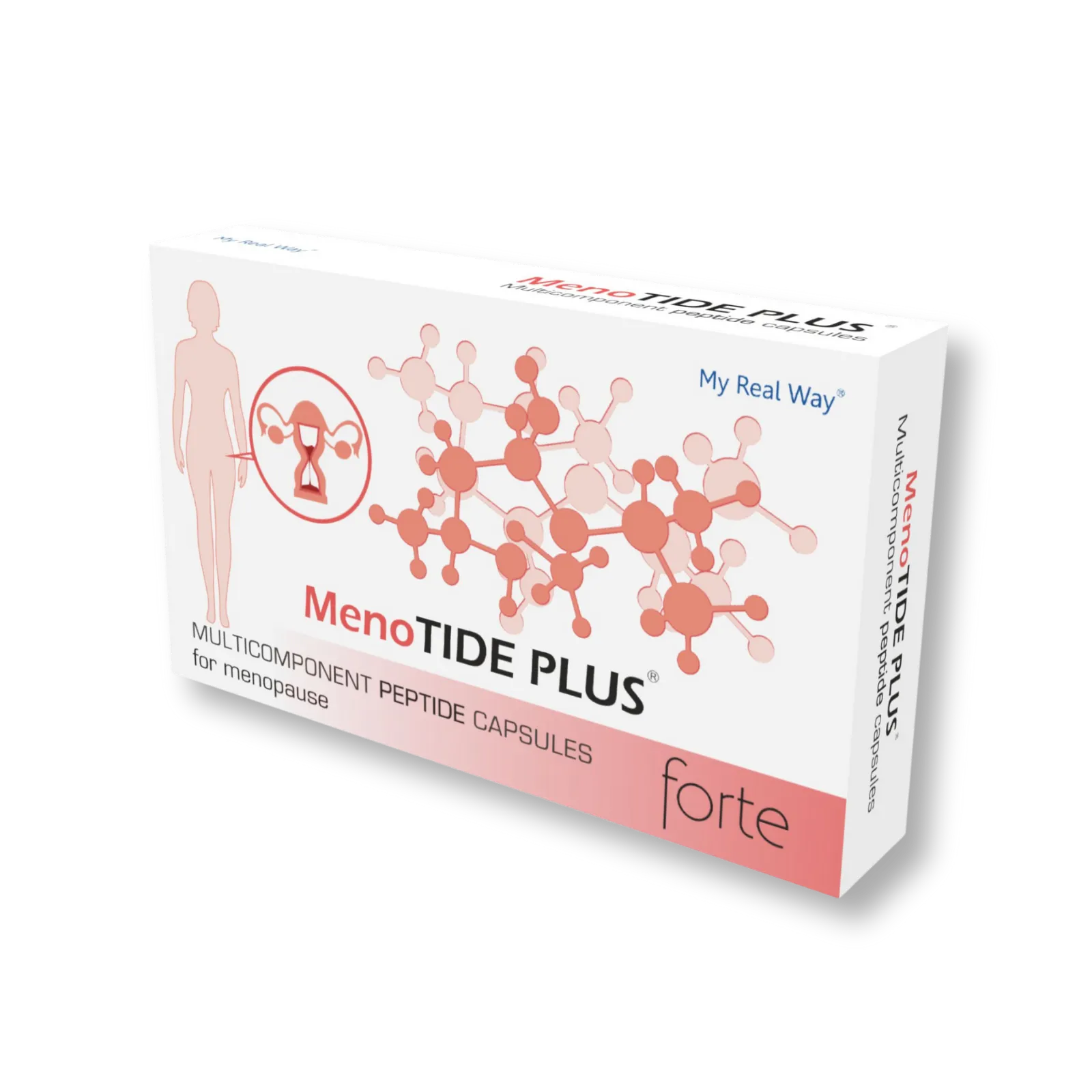 Maisto papildas moterims MenoTide Plus Forte su peptidais ir vitaminais.
