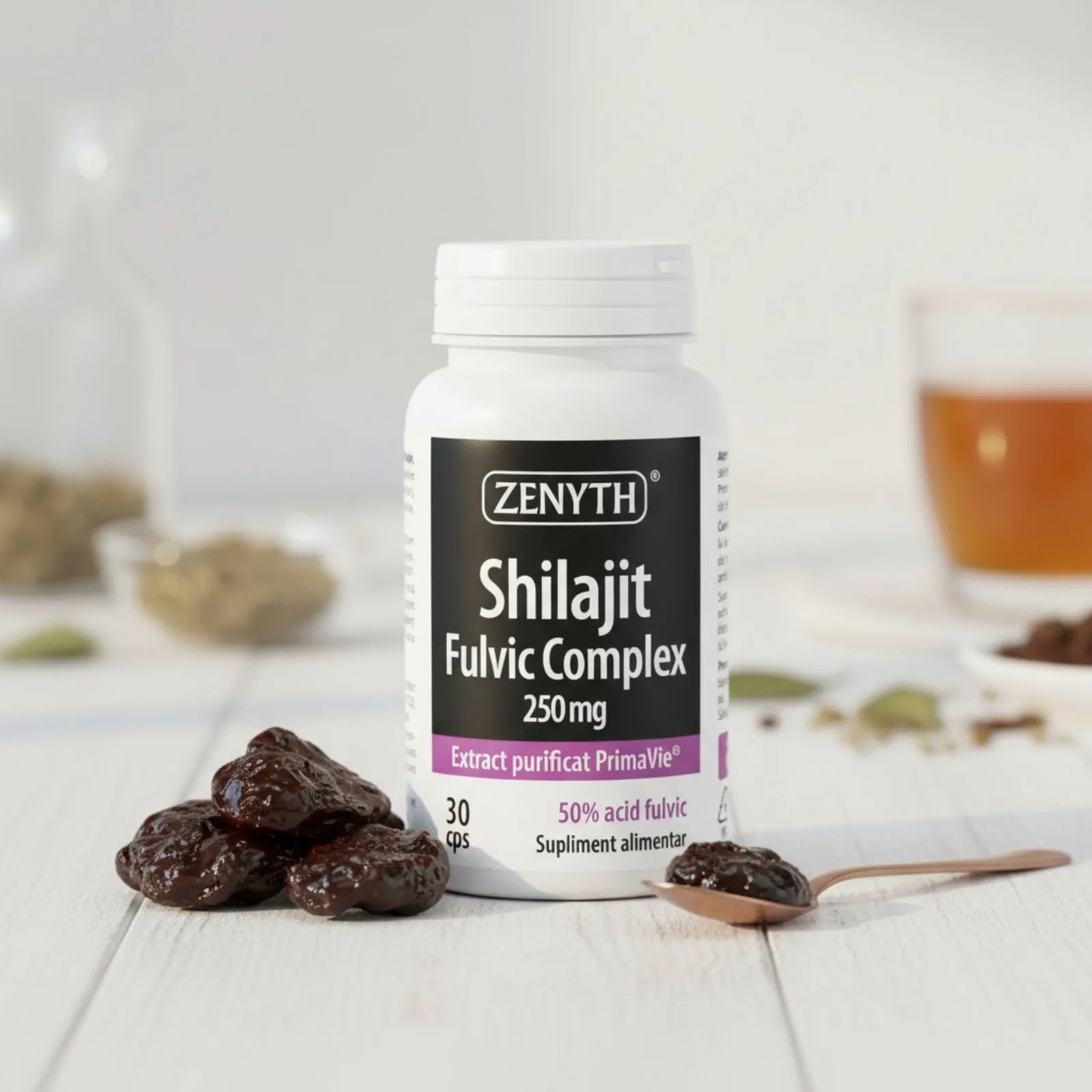 Shilajit Mumio fulvinių rūgščių kompleksas kapsulėse natūraliai energijai ir gyvybingumui.